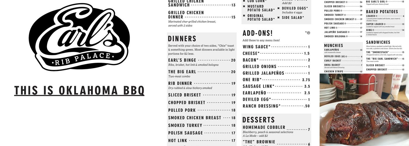 Earl's Rib Palace Menu