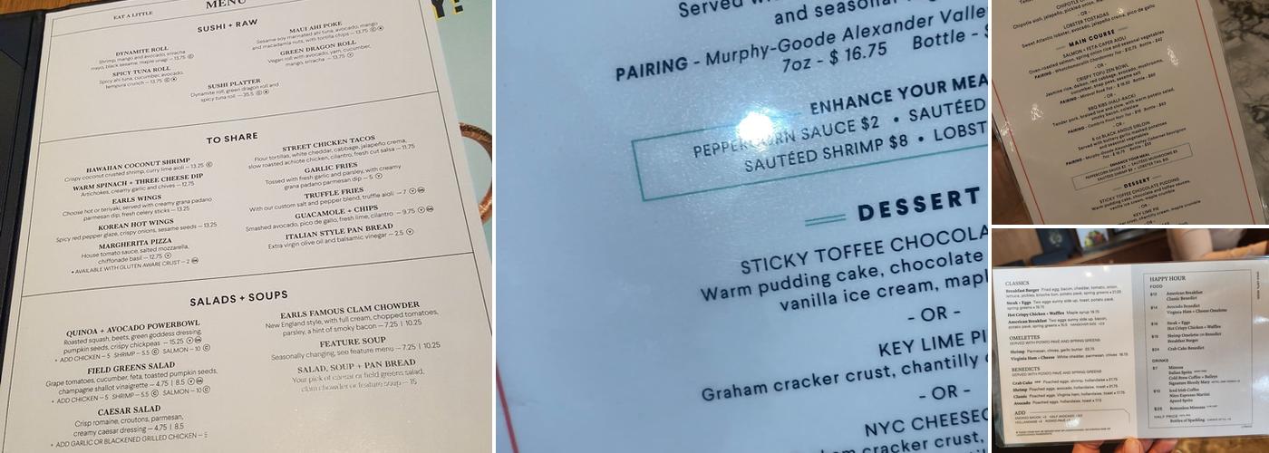 Earls Kitchen + Bar Menu