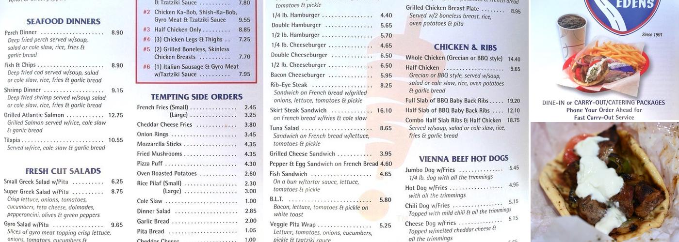 East of Edens Menu