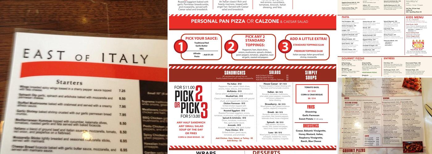 East of Italy Menu