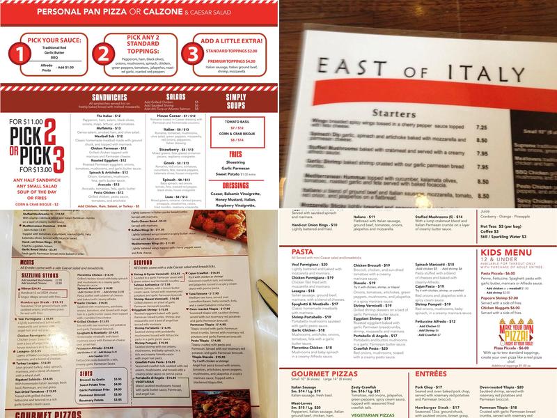 East of Italy Menu