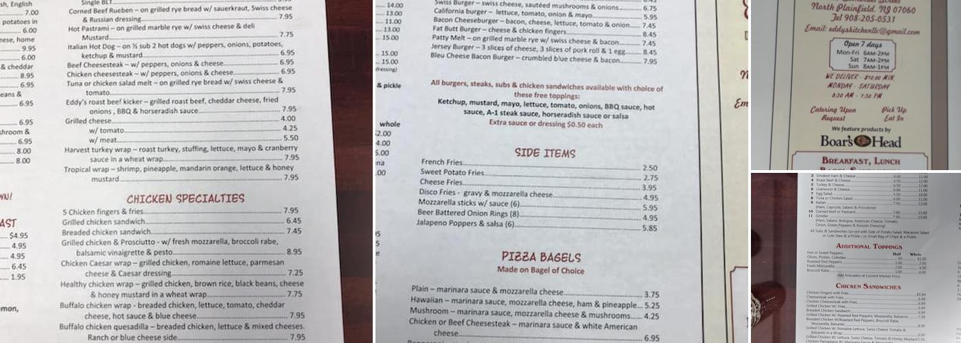 Eddy's Kitchen, LLC. Menu