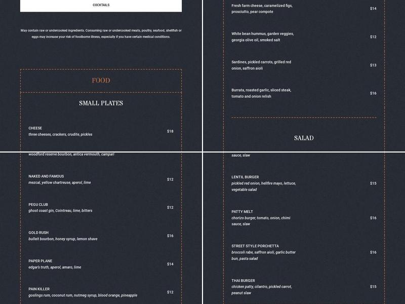 Edgar's Proof & Provision Menu