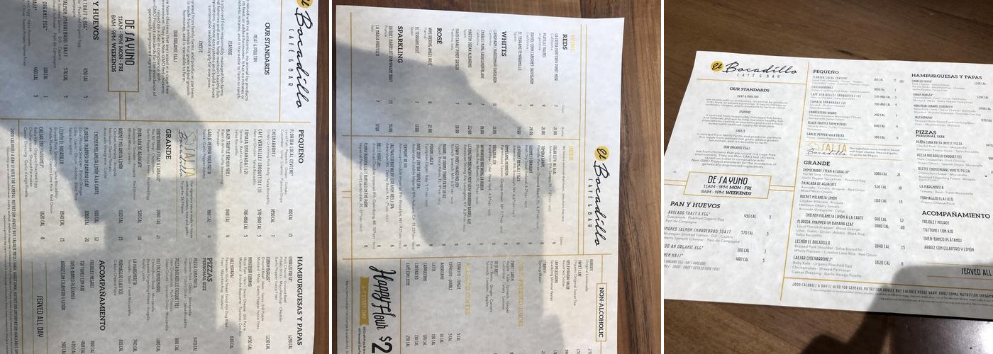 El Bocadillo Café & Bar Menu