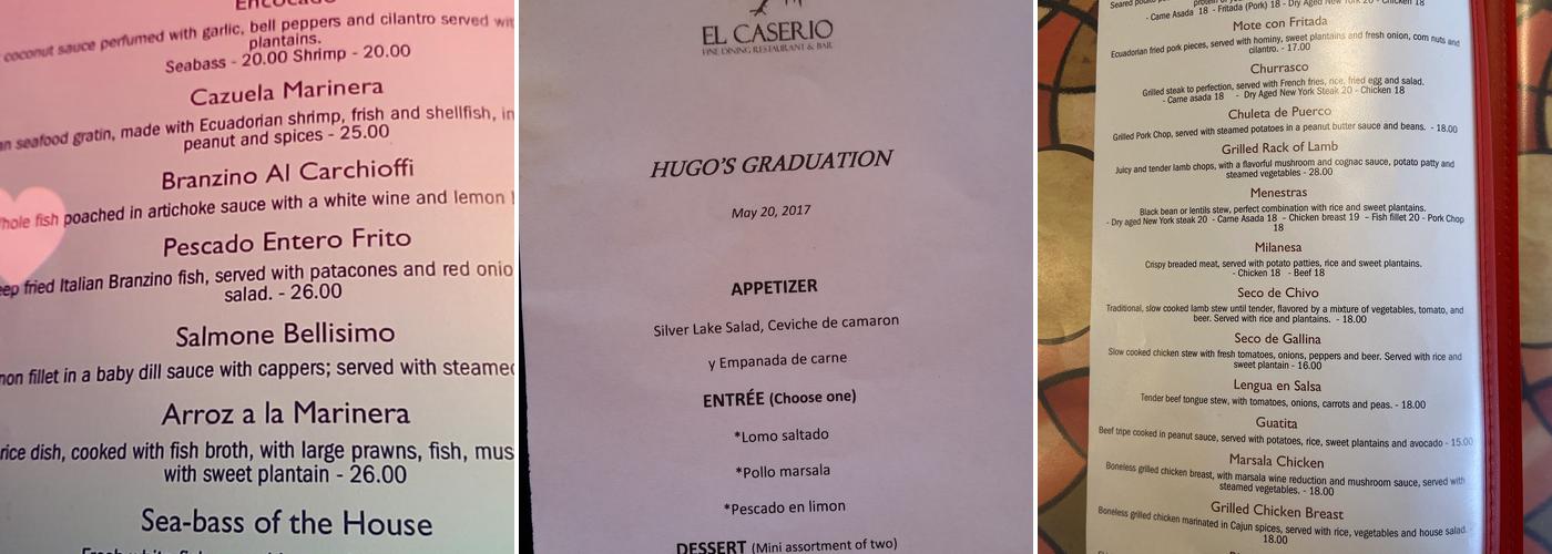 El Caserio Restaurant Menu