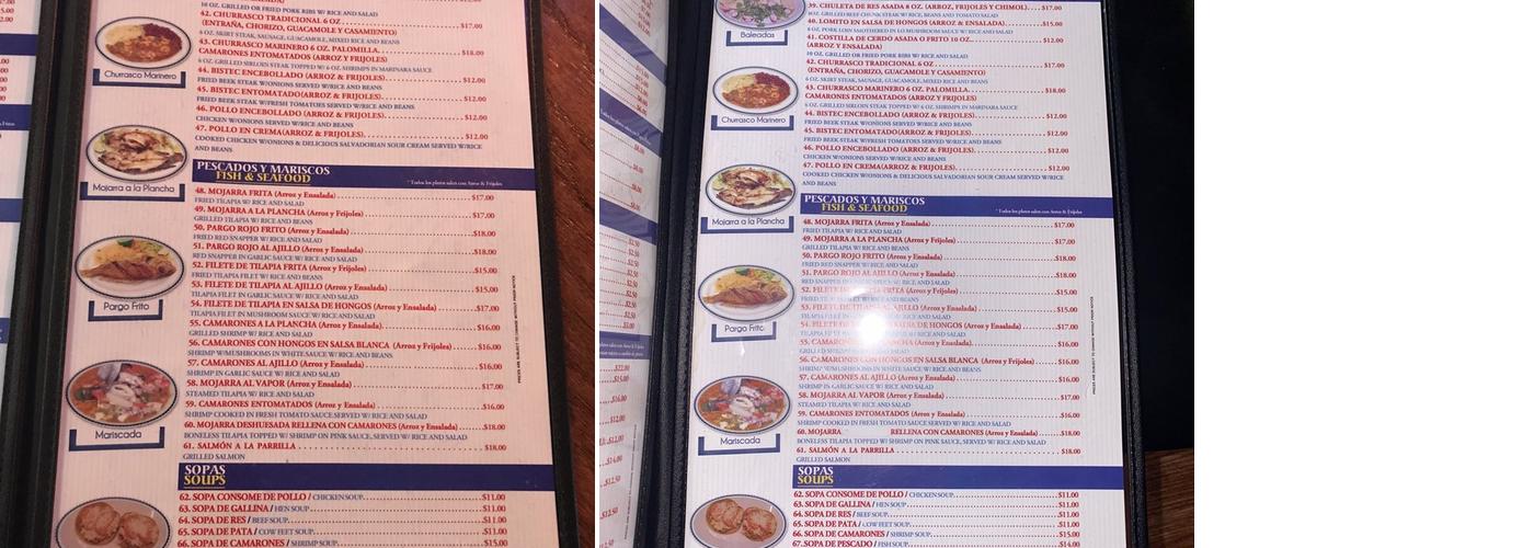 El Nuevo Centro Americano Menu