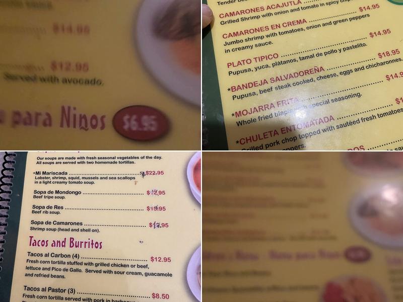 El Cuscatleco Menu