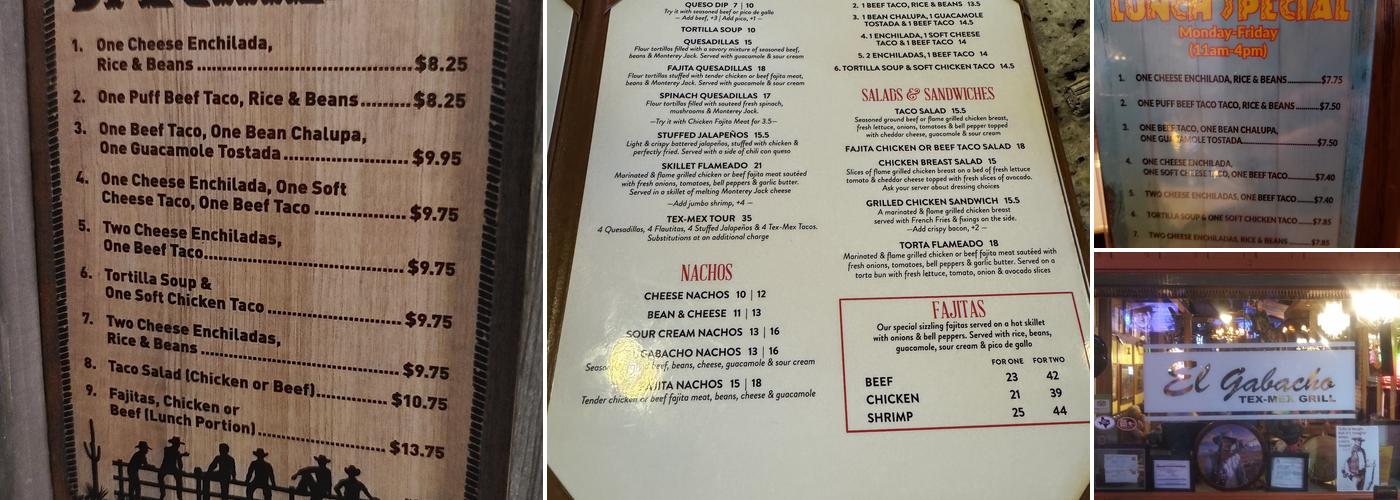 El Gabacho Tex-Mex Grill Menu
