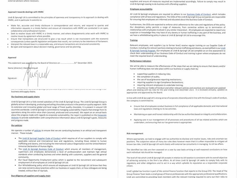 Lindt Chocolate Shop Menu