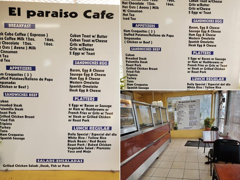 El Paraiso Cafe Menu