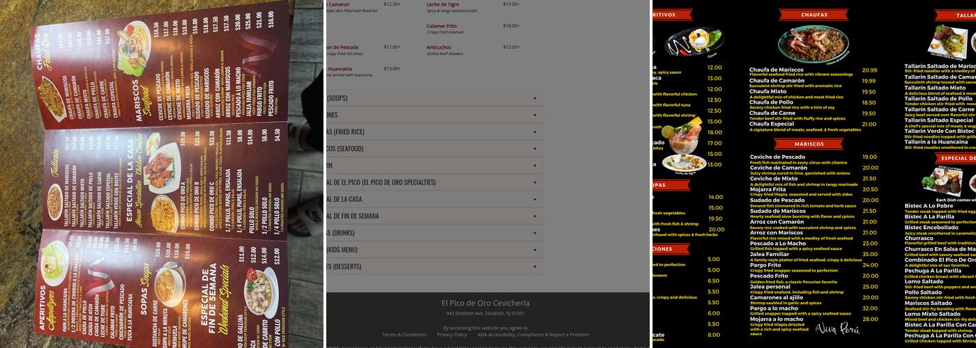 El Pico de Oro Cevicheria Restaurant Menu