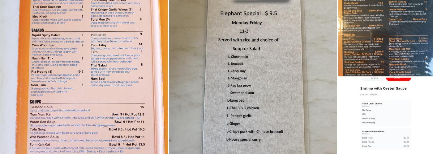 Elephant Thai Kitchen Menu
