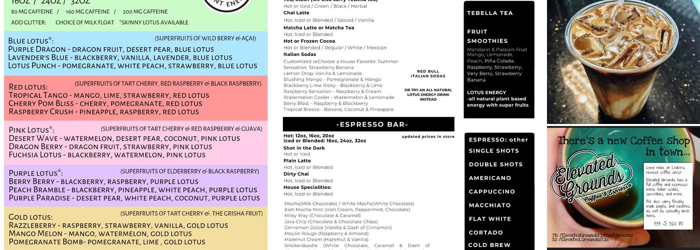 Elevated Grounds Coffee and Espresso Menu
