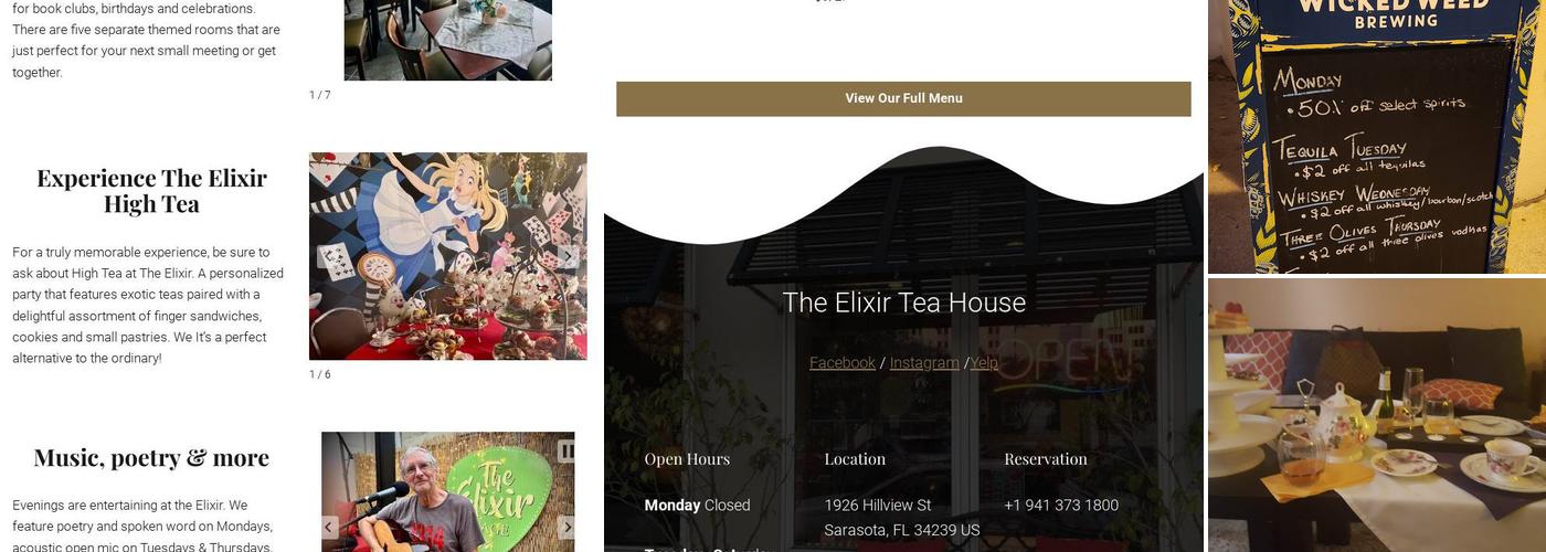 Elixir Tea House Menu