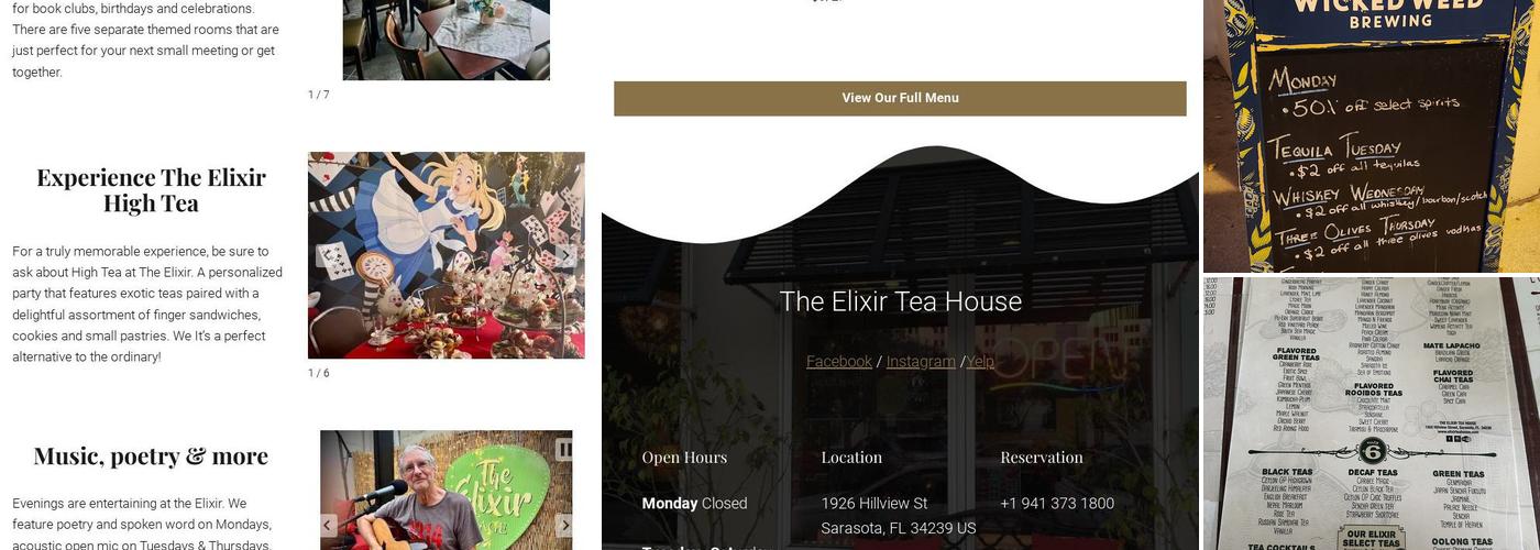 Elixir Tea House Menu