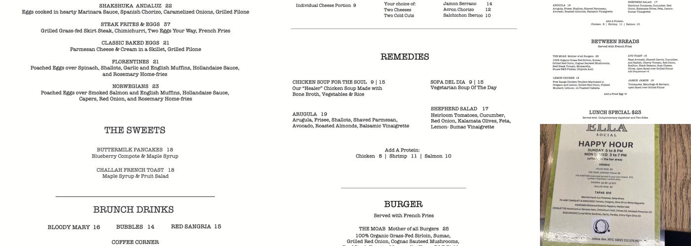 Ella Social Menu