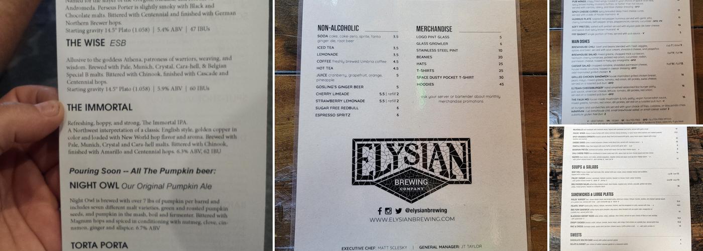Elysian Fields Menu