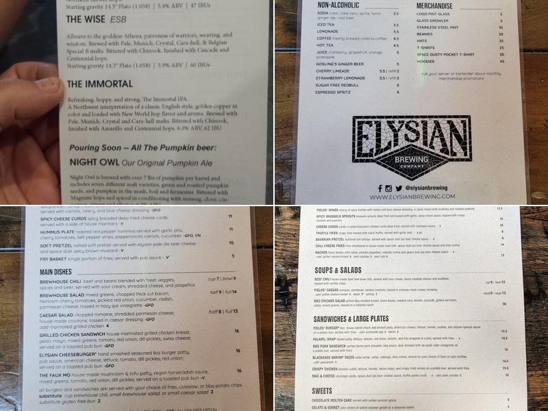 Elysian Fields Menu