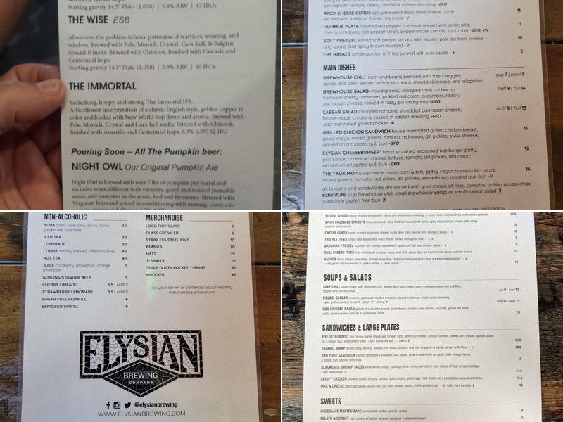 Elysian Fields Menu