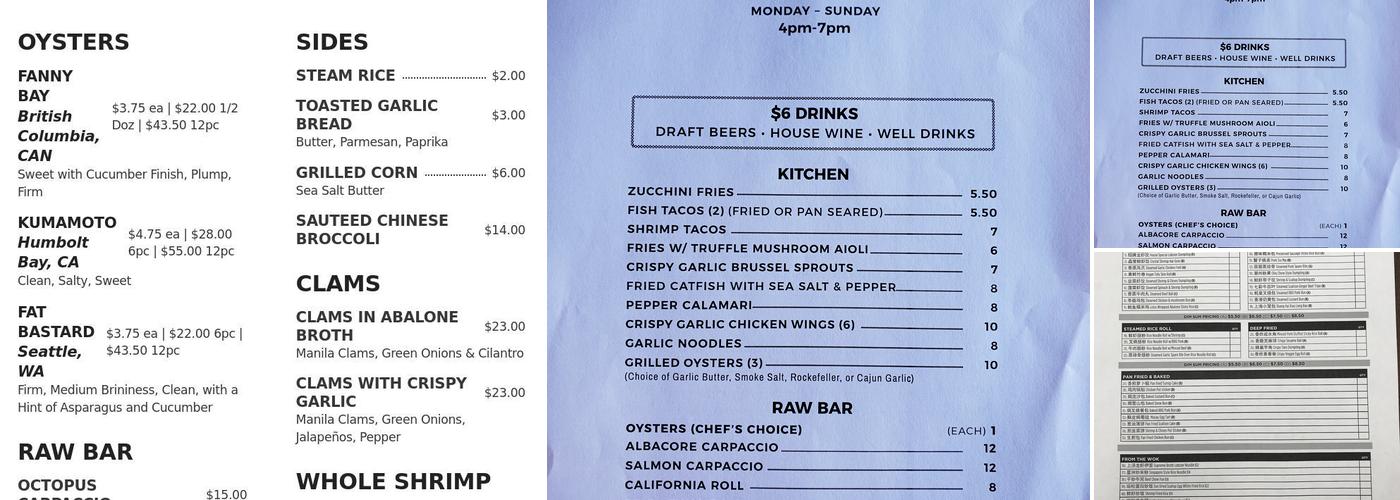 EMC Seafood & Raw Bar Menu