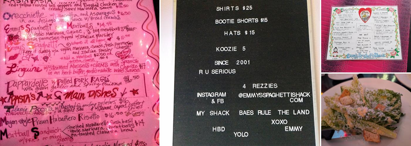 Emmy's Spaghetti Shack Menu