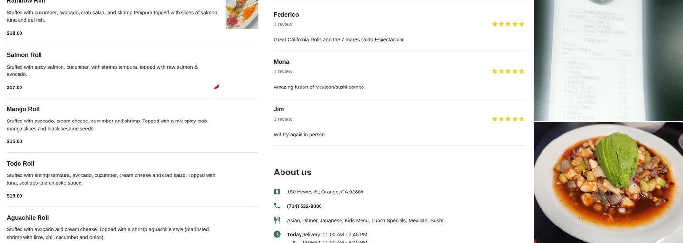 Emporio Sushi and Seafood Menu