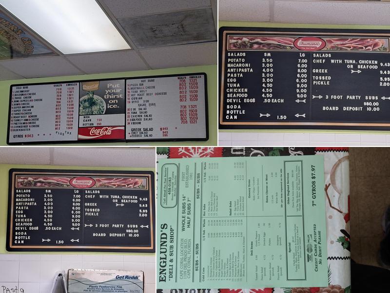 Englund's Subs Menu