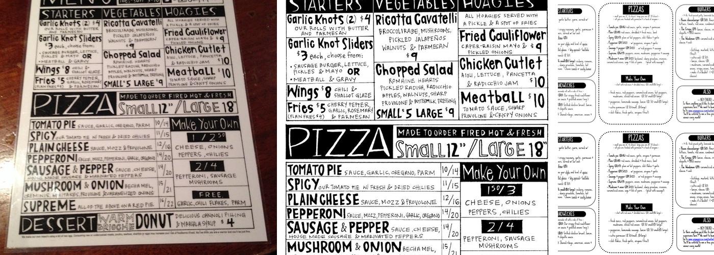 Enjay's Pizza Menu