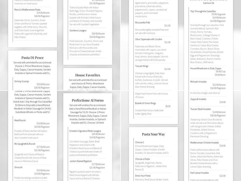 Ernesto's Italian Restaurant Menu