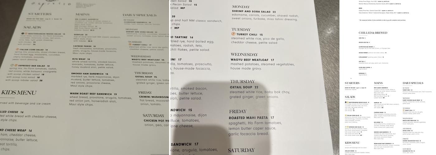 Espresso Bar Menu