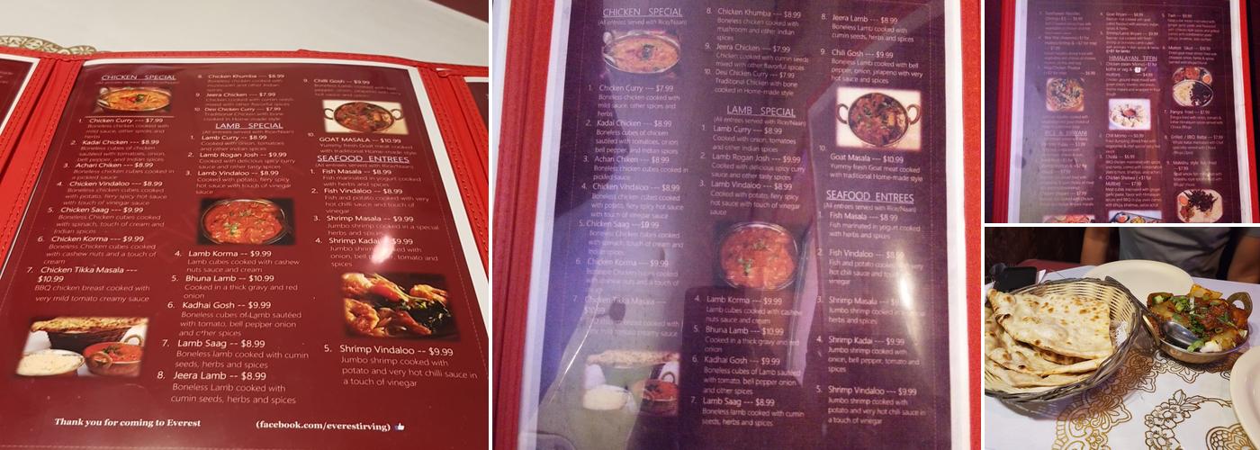 Everest Indian Himalayan Restaurant and Bar Menu