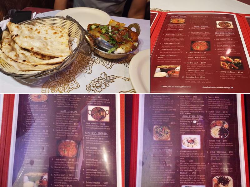 Everest Indian Himalayan Restaurant and Bar Menu