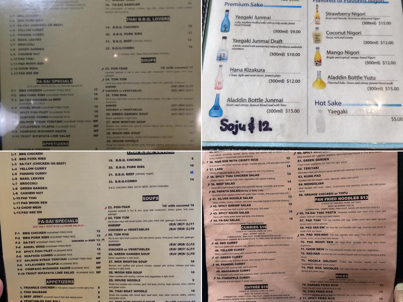 Fa-Sai Thai Menu