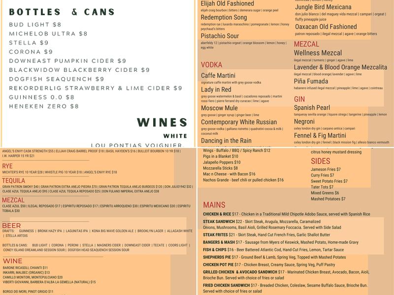 Fiddlesticks Pub Menu