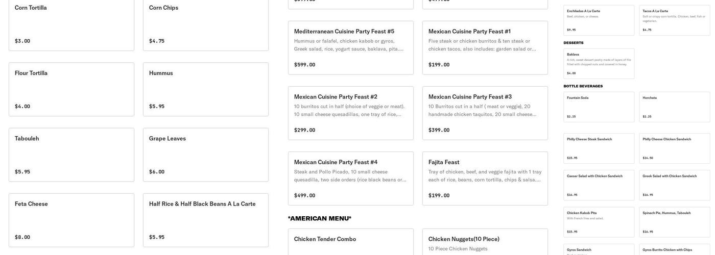 Fiesta Feast Menu