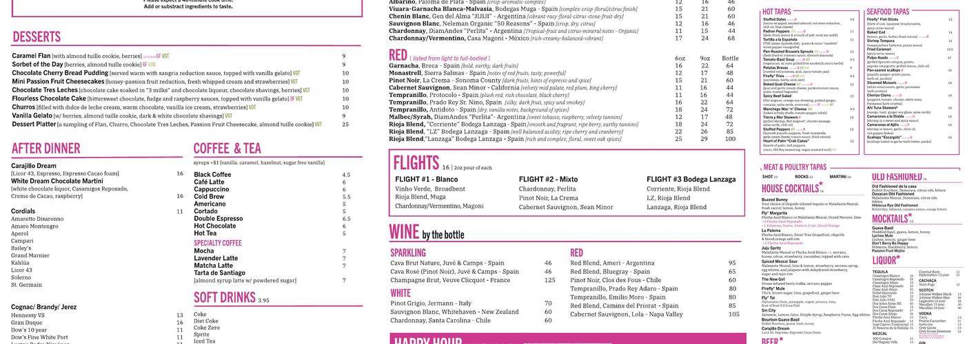 Firefly* Tapas Kitchen & Bar Menu