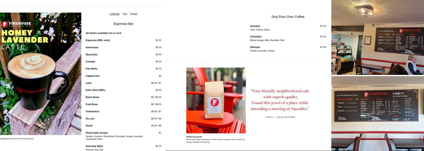 Firehouse Coffee & Tea Menu