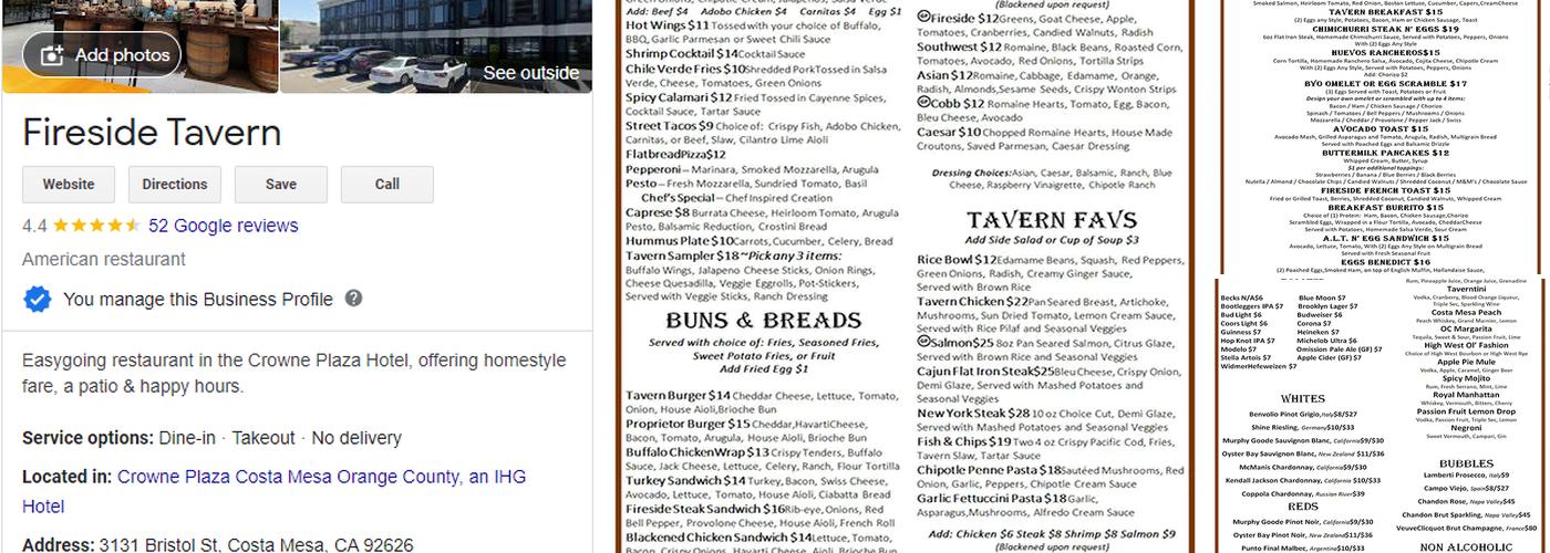 Fireside Tavern Menu