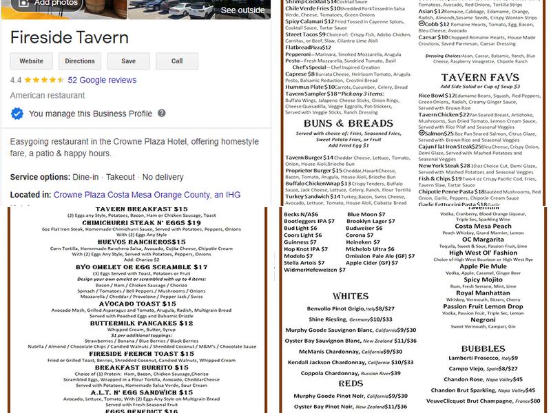 Fireside Tavern Menu