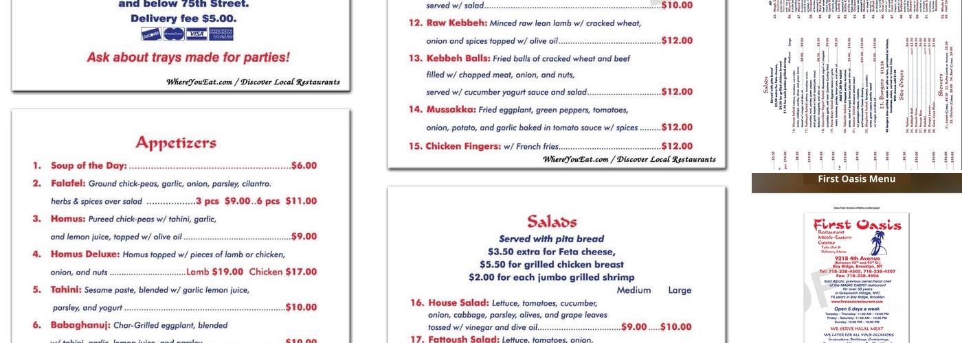 First Oasis Restaurant Menu