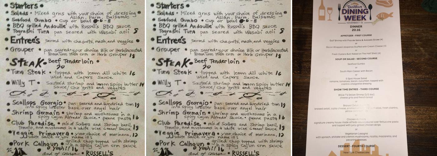 The 5 Spot Menu