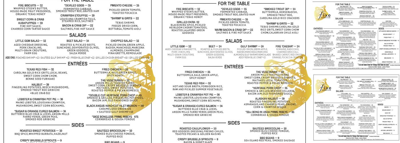 Fixe Southern House Menu