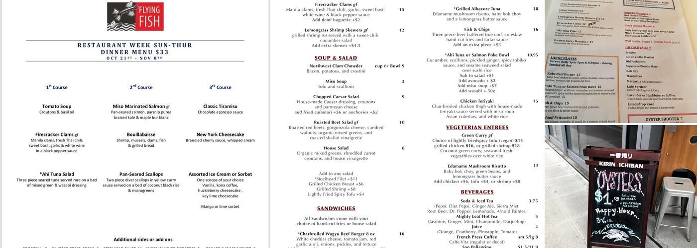 Flying Fish Restaurant Menu