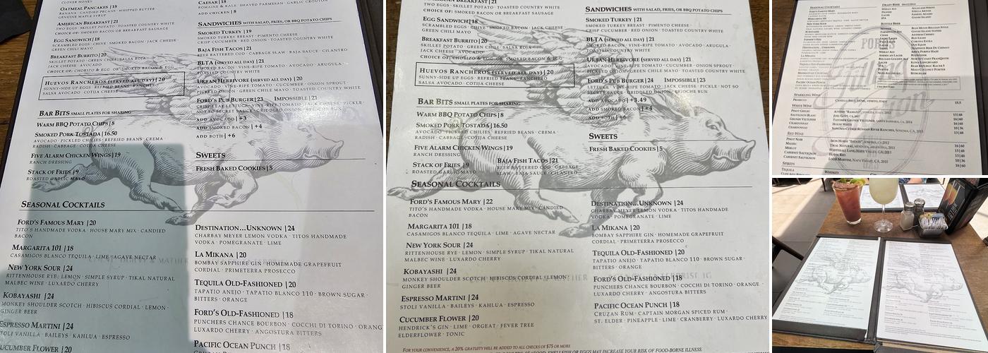 Ford's Filling Station Menu