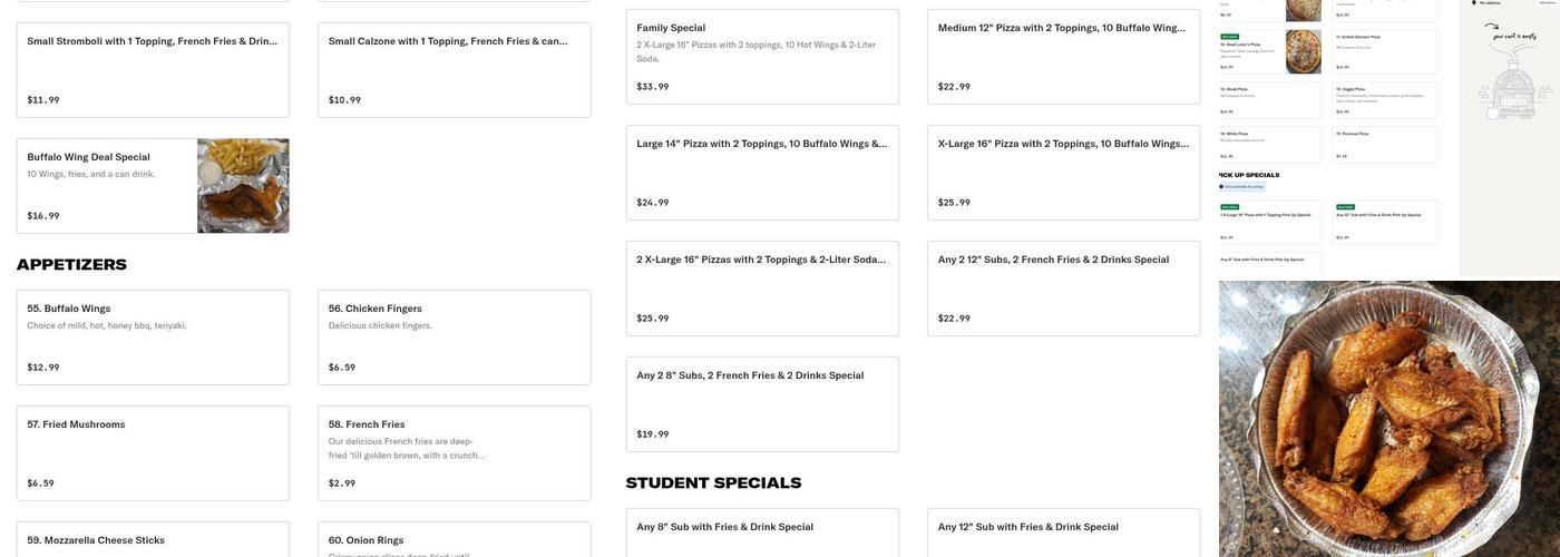 Fox Pizza & Subs Menu