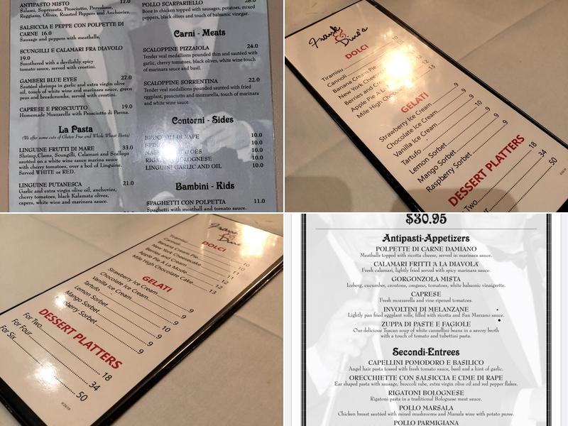 Frank and Dino's Menu