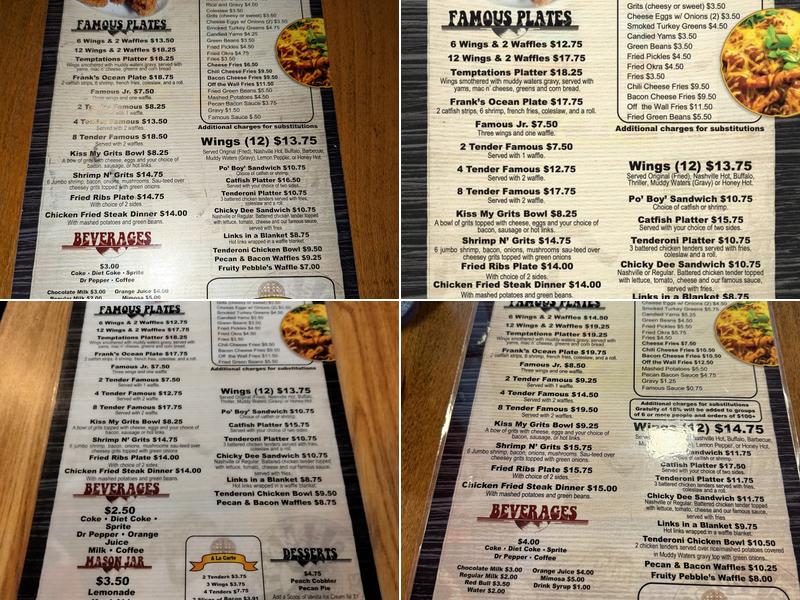 Frank's Famous Chicken & Waffles Menu
