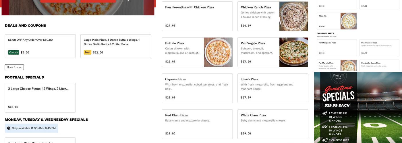 Fratelli's Pizza Menu