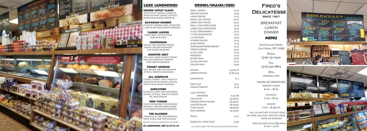 Fred's Delicatessen Menu