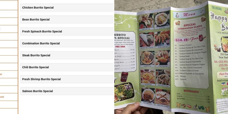 Freshco Burrito Taco Menu